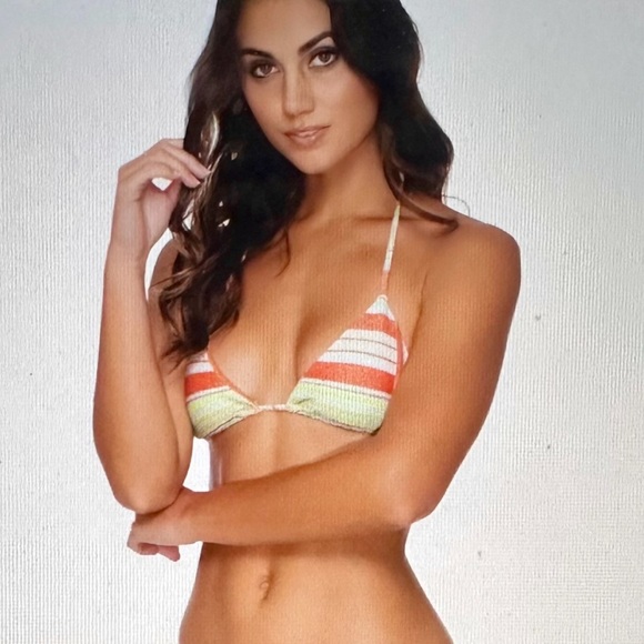 NWT Luli Fama Miami TRIANGLE TOP ONLY Size S Multi colored Orange white - Picture 5 of 5